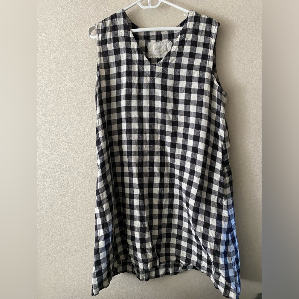 Not Perfect Linen Black & White Gingham Sleeveless Shift Dress/Tunic M/L
